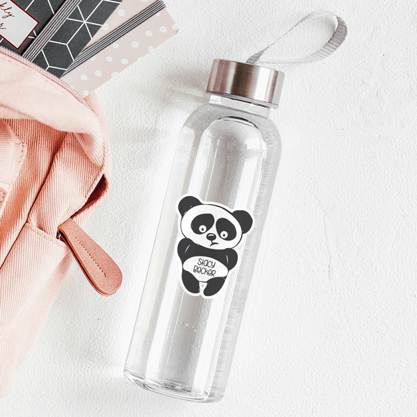 Bashful Panda Die Cut Name Label on Reusable Water Bottle