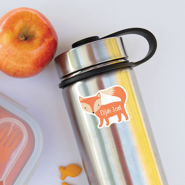 Fox Die Cut Name Label on Reusable Water Bottle
