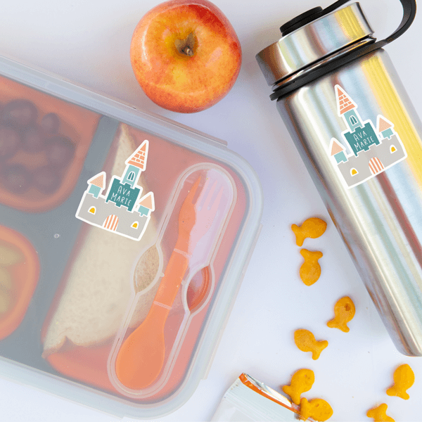 Storybook Castle Die Cut Name Label on Lunch Supplies