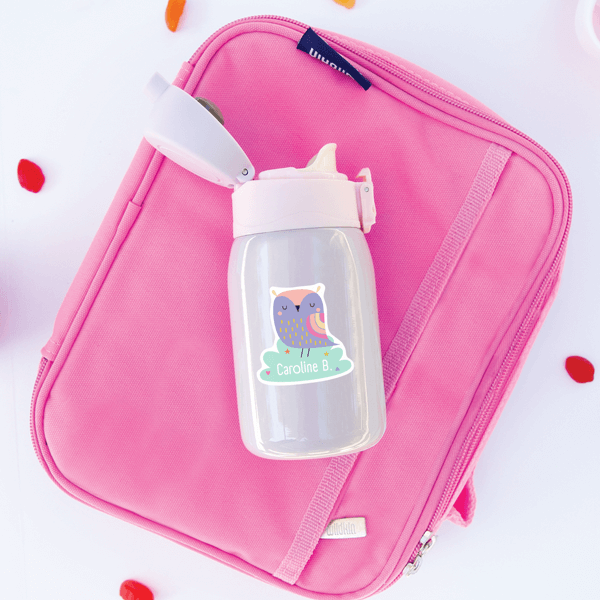 Owl Die Cut Name Label on Lunch Supplies