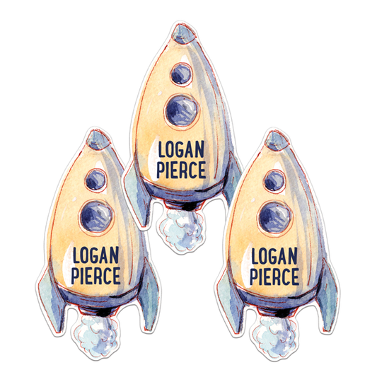 Watercolor Rocket Die Cut Name Labels