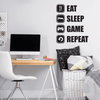 Black Vinyl Eat Sleep Game Repeat Wall Decal Quote