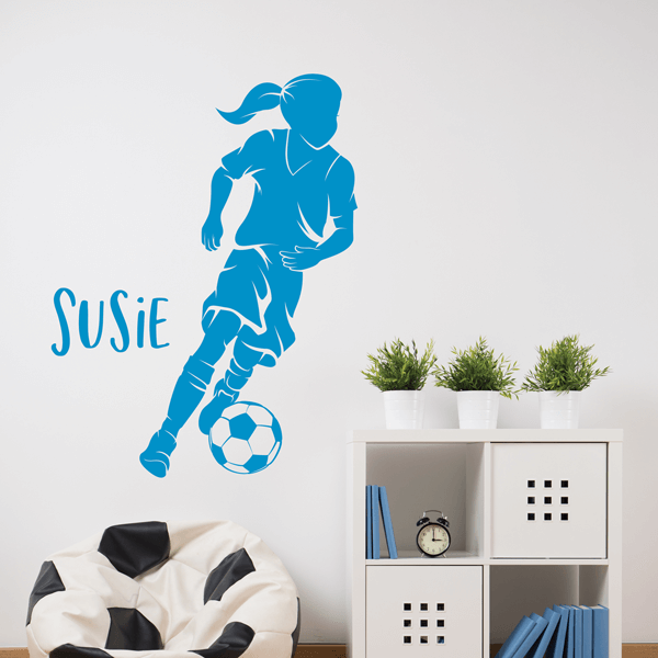 Soccer Girl Name Decal in Azure Blue with name.