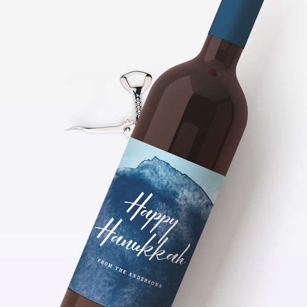 Watercolor Hanukkah Wine Labels