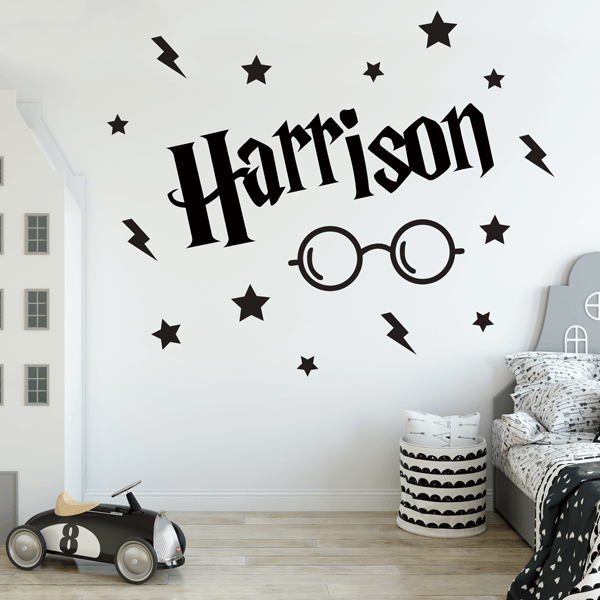 Wizard Style Name Decal With Glasses, Stars, and Lightning